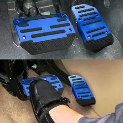 2pcs Aluminum Automatic Transmission Car Foot Gas Blue Red Kit Fuel Pedal Pedals Cover Non-slip Silver Universal Brake Set V3e4