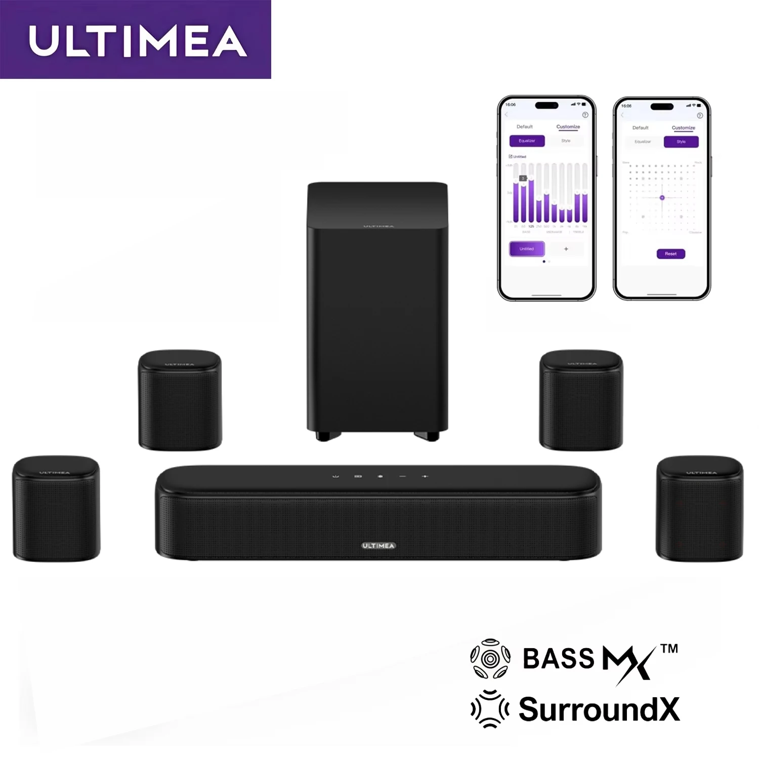 ULTIMEA 7.1-Kanal Soundbar für TV mit 4 Surround-Lautsprechern, App-Steuerung Heimkino-Audiosystem, Immersiver Virtueller Surround-Klang