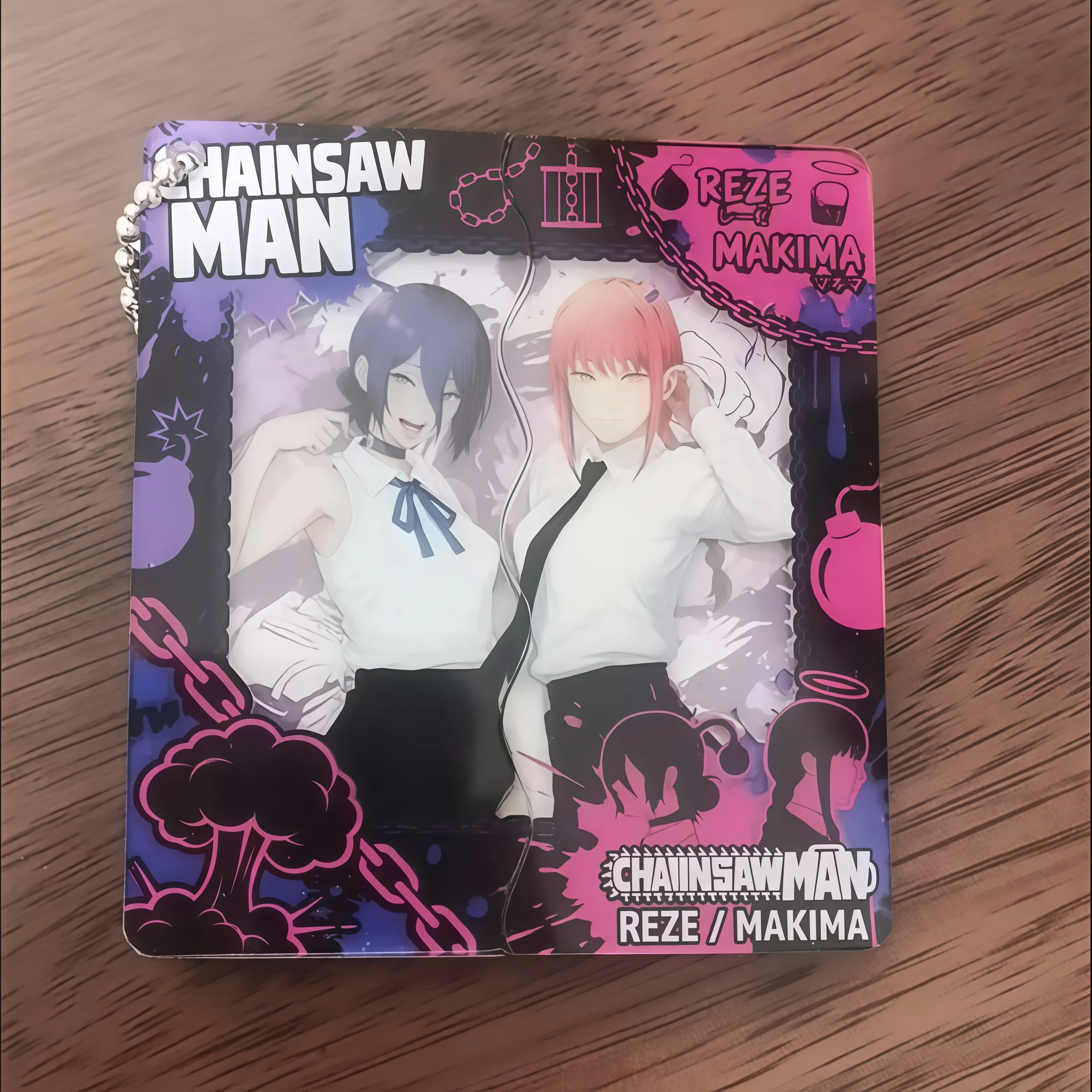 Makima Reze Anime KeyChain Chainsaw Man Men Key Chain for Women Cartoon Creative Cosplay Kawaii Pull Slide Acrylic Charm Gift