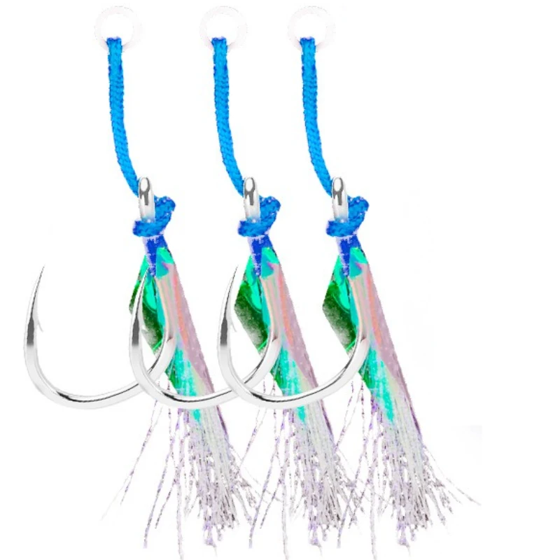 

3pcs "T" Groove Jig Hook Stainless Solid Ring Boat Fishing Glow Double Fishhook Sea-bream Hooks Boat Fishing Hook Luminous Silk