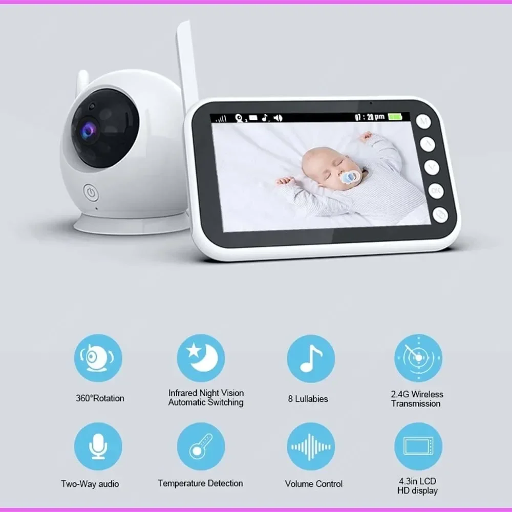 4.3-inch Wifi Color Camera Baby Monitor Two-way Audio Night Vision Wireless Video Security Monitoring Room ABM100
