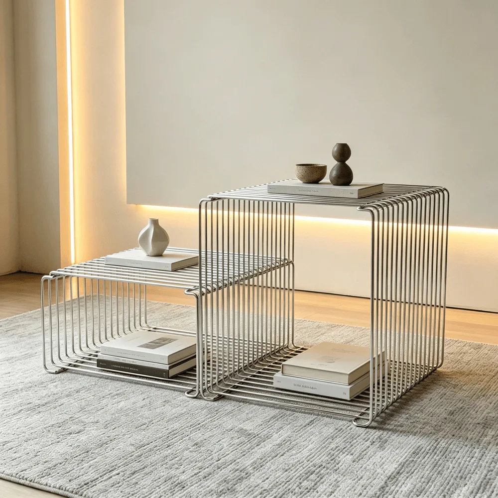Modern Minimalist Stainless Steel Wire Side Table DIY Combined Vintage Corner Table Home Living Room Modular Coffee Table Decor