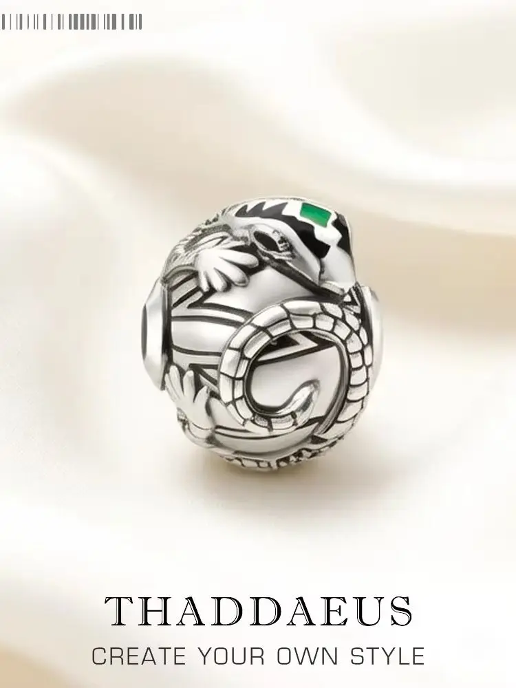Koraliki Jaszczurka Nowy 925 Sterling Silver Strength Gift Karma Charms Europejska biżuteria Akcesoria — zdjęcie 2
