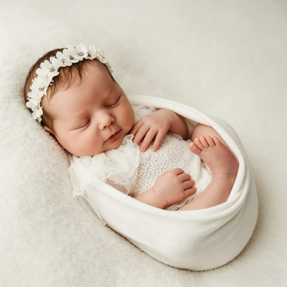 Newborn Photography Props Baby Girl White Lace Ruffle Romper Infant Photo Shoot Outfit Newborn Lace Dress Back Bow