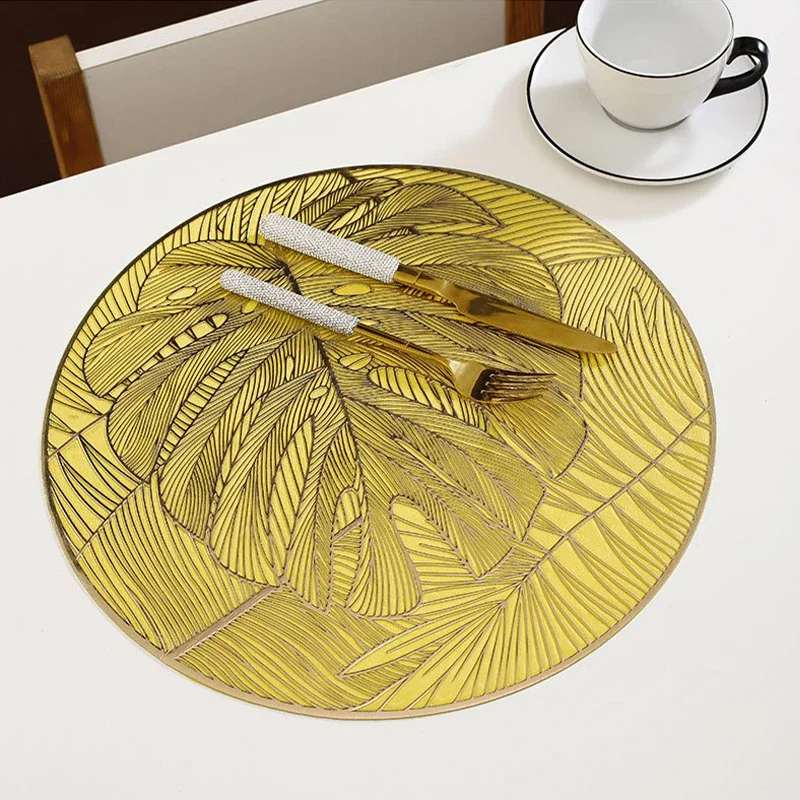 6/4pcs Turtle Back Leaf Placemats Round Dining Table Decoration Mat Waterproof Insulated and Scald Resistant Coasters Table Mat