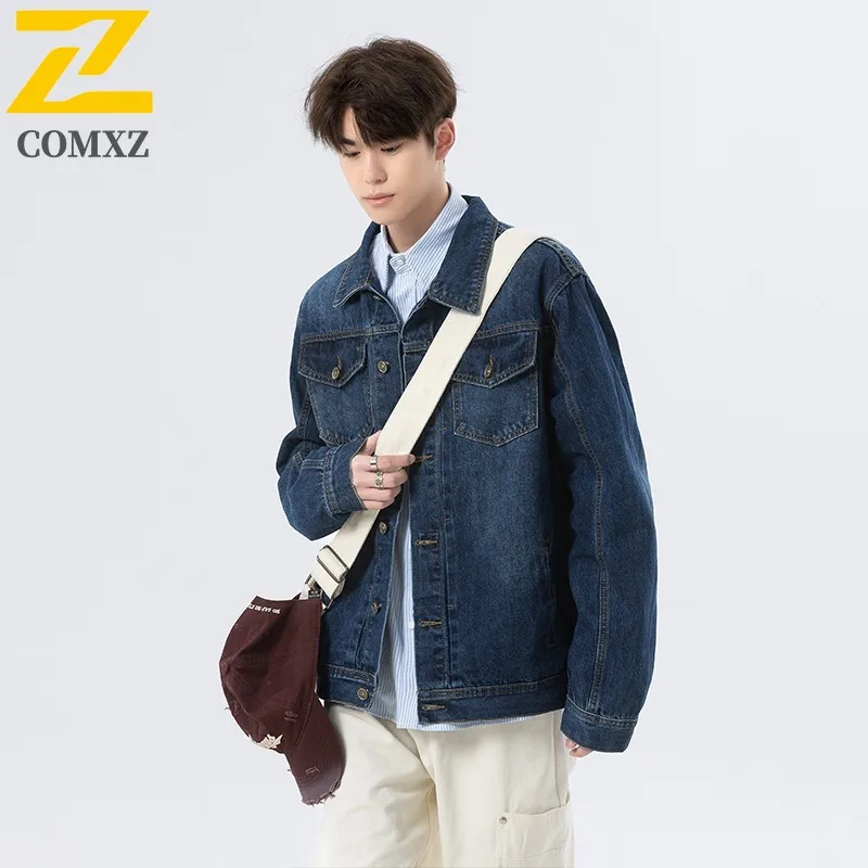 Mens Vintage Denim Jacket Korean Style Waterproof Windproof Streetwear Coat Breathable Loose Fit Autumn Outdoor Casual Outerwear