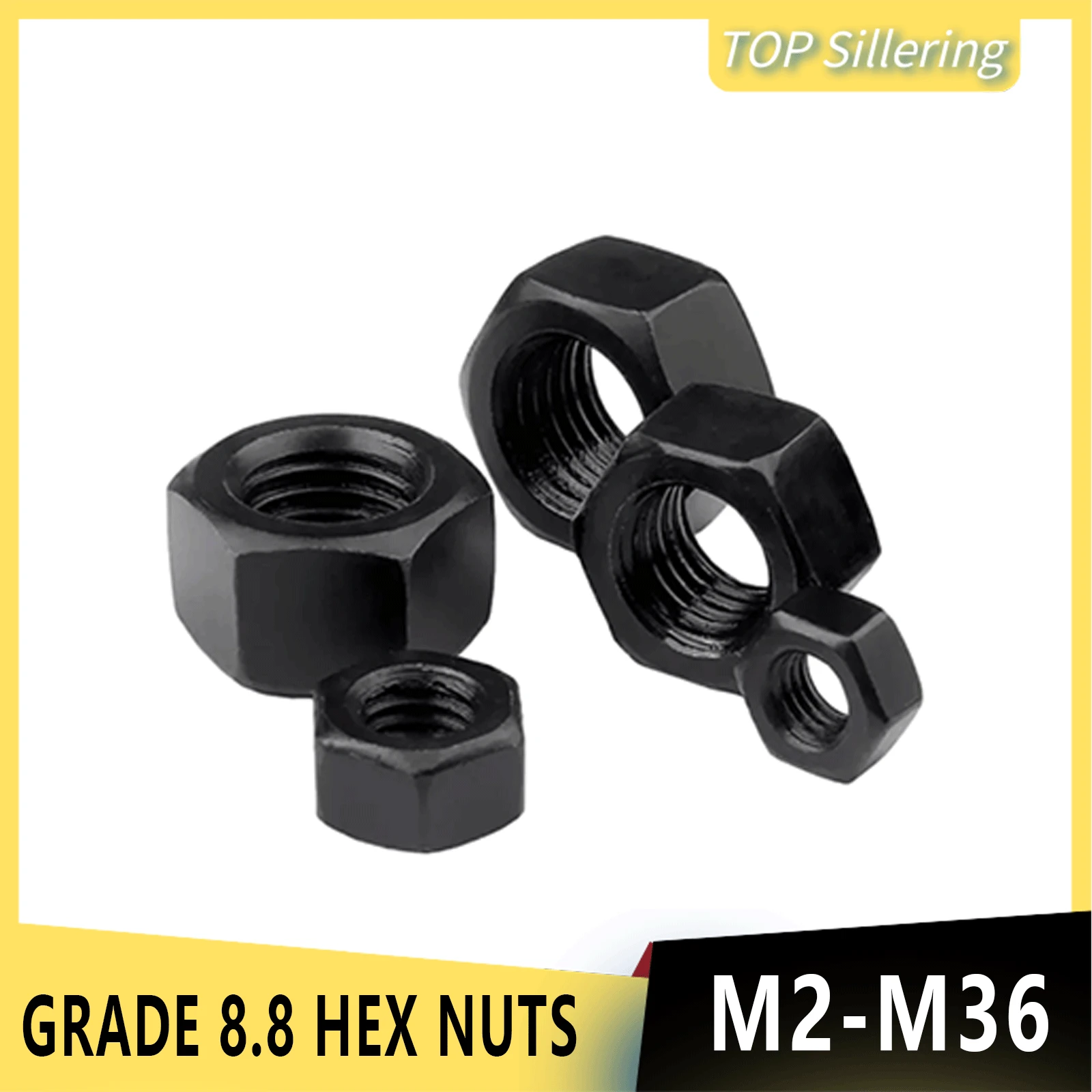 Black Hex Hexagon Nut M2 M2.5 M3 M4 M5 M6 M8 M10 M12 M14 M16 M18 M20 M22 M24 M27 M30 M36 Grade 8.8 Carbon steel Nuts DIN934