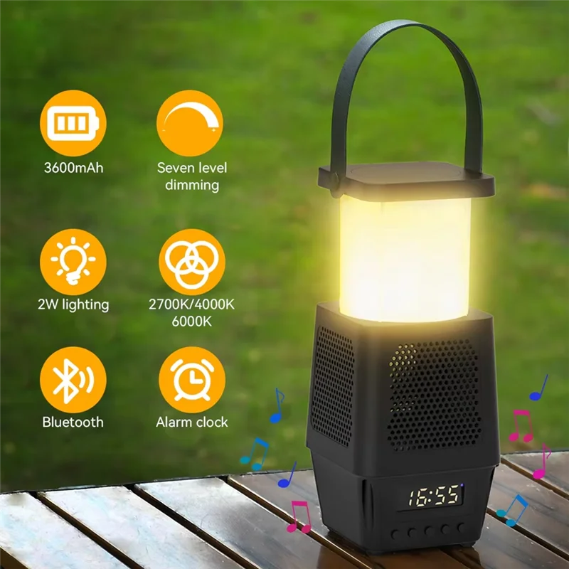 ABBP-réveil sans fil Bluetooth haut-parleur lampe à LED Rechargeable lanterne de Camping Portable pour voyage, Camping en plein air