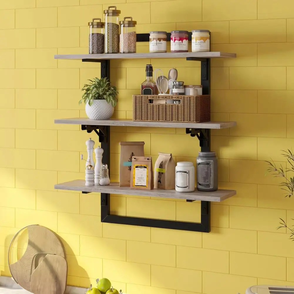 

Wall Mounted Wooden Shelves Wooden Wall Mounted Storage Shelf Foldable Design Strong Load-bearing Capacity Easy for Floating