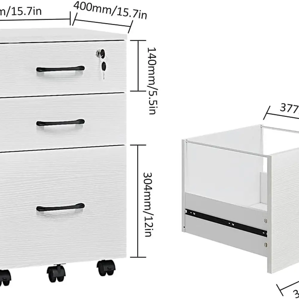 Compact 3-Drawer Wooden File Cabinet for Home Office, Desk-Under Storage Solution in White