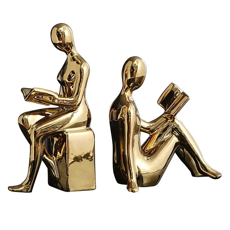 

Bookshelf Decor Book Ends 2X Abstract Figurine Design Heavy Duty Bookends For Shelves Ceramic Non-Skid Shelves Book Stopper For