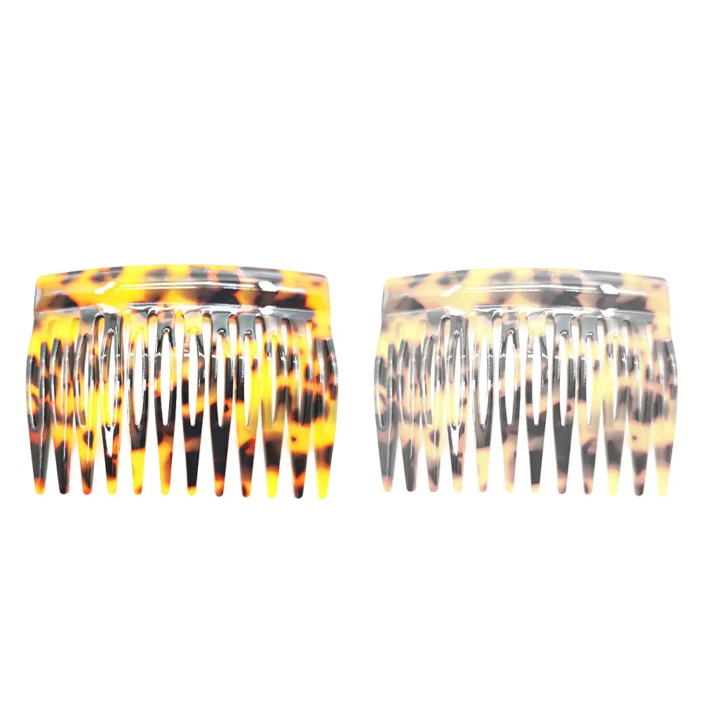 2Pcs Acetate Hair Combs Retro French Hair Side Combs Leopard Pattern Strong Hold Teeth Design for Women Wedding Party