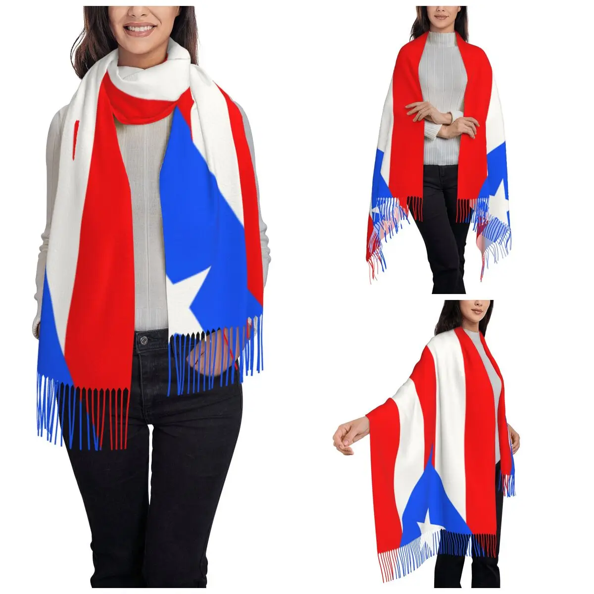 Flag Of Puerto Rico Scarf for Womens Fall Winter Pashmina Shawl Wrap Long Shawl Scarf Daily Wear