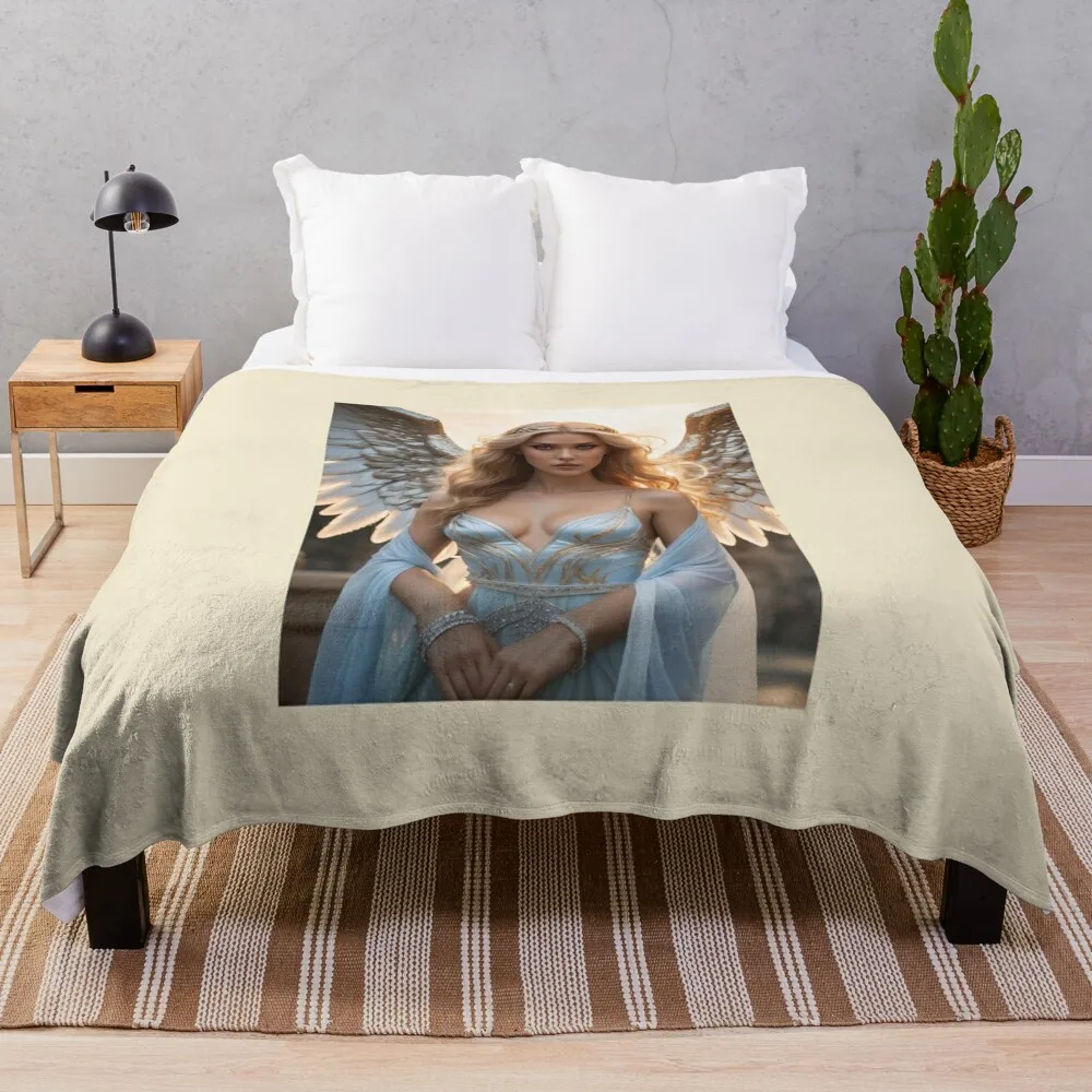 

Elegant angel in blue outfit at sunset Throw Blanket heavy to sleep Extra Large Throw Soft Big Sofas Blankets