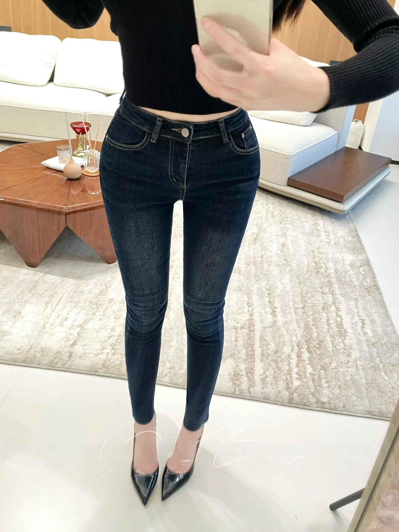

Deep Blue High Waist Slim Fit Jeans Women's High Elastici Bootcut Pants Korean Sle Waed out Skinny Jeans