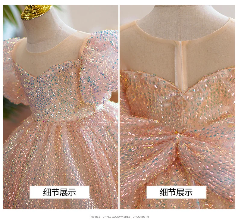 Bling lila Pailletten Prinzessin Ballkleid Kleid für Mädchen Geburtstag Karneval Festzug Party kleid für 2-14 Jahre Kinder süß – Detail 19