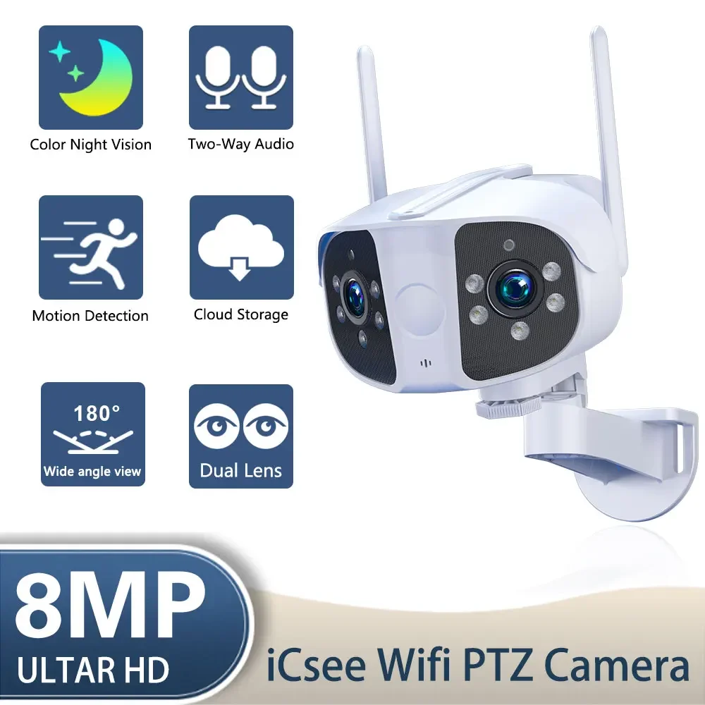 

4K Wifi Panoramic Camera 8MP 180° Wide Dual Lens IP Cam Outdoor Wireless CCTV Surveillance Camera Home Security Protection Cam