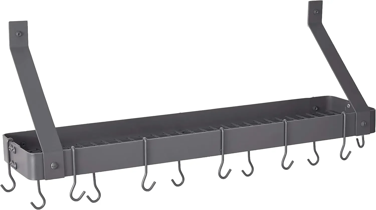 

Old Dutch Wall-Mount Bookshelf Pot Rack with Grid & 12 Hooks, Graphite, 36.25" x 9" x 11.5"