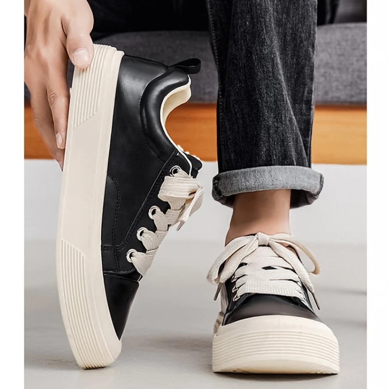 

Men's Chunky Sneakers Spring 2026 Fashion Solid Lace Up Casual Sport Shoes Outdoor Comfortable Non Slip Versatile Flat Shoes