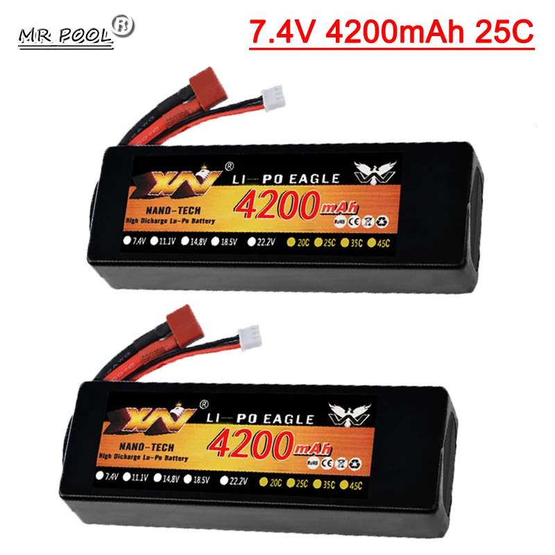 7.4V 4200mah 2S Lipo Battery 50C with T plug Replacement Parts For Remote Control  Speed Boat Brushless Boat