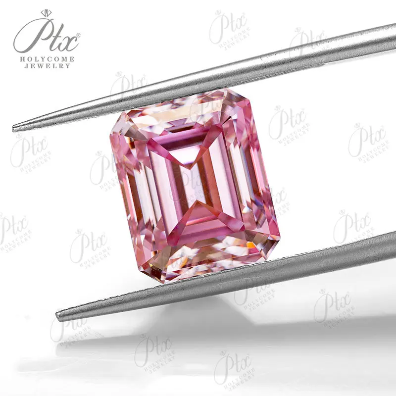 Moissanite Stone Light Pink Purple Color Brilliant Emerald Cut VVS1 Lab Created Diamond GRA For diy jewelry and watches  beads