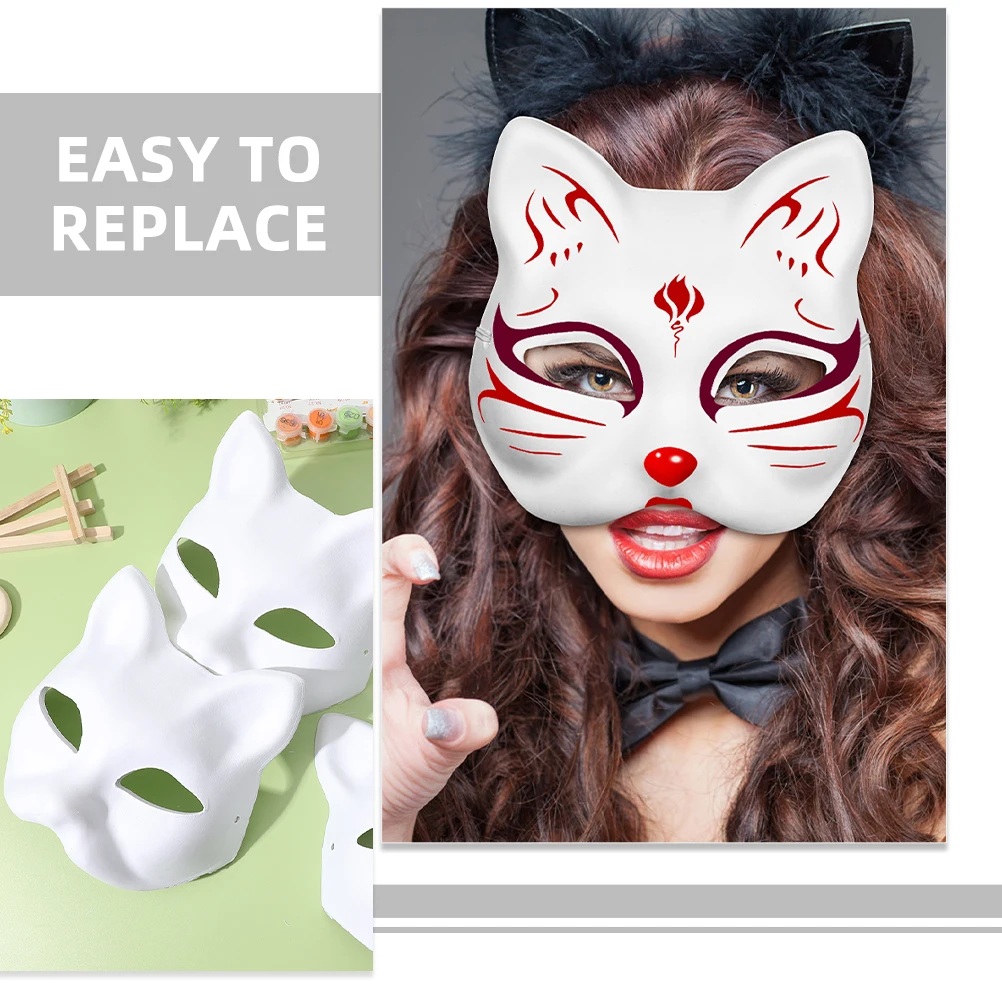 Máscara de Masquerade de Papel Pintado à Mão, Máscaras Cosplay Em Branco, Anime Cat Foxes Facepiece, Decoração De Festa De Halloween, DIY Prop