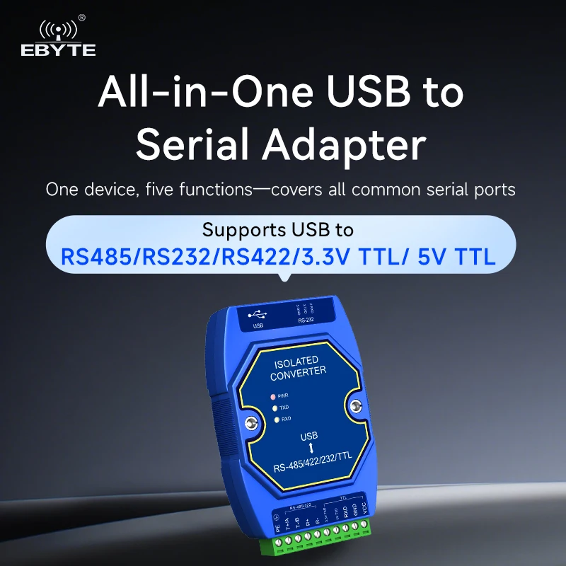 Przemysłowy konwerter optycznie izolowany USB na RS485/RS232/TTL Konwerter CH340/FTDI Interfejs CDEBYTE Type-C — zdjęcie produktu 4