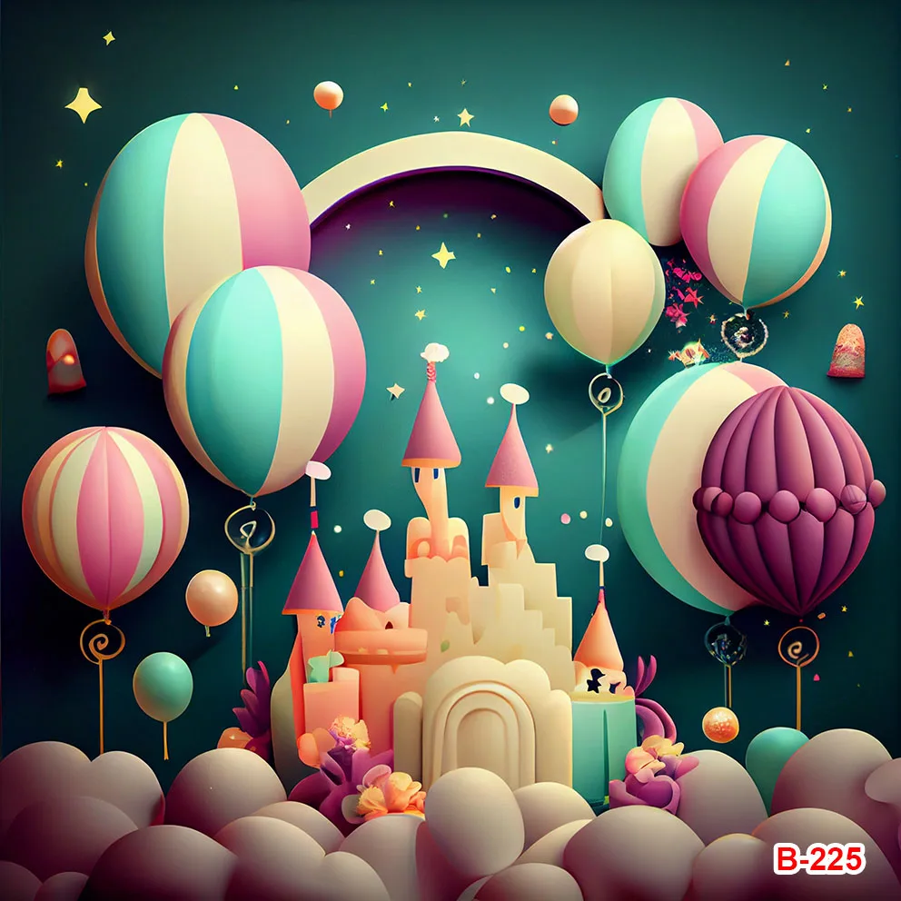 Balloons Backdrops Castle Rainbow Clouds For Children Birthday Party Decor Outer Space Universe Astronaut Planets Backgrounds