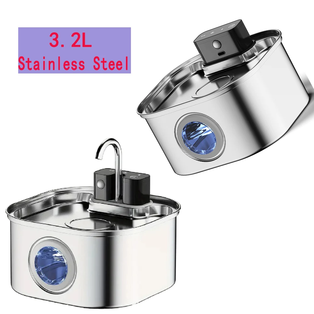 

3.2 L Stainless Steel Wireless Cat/Dog Water Fountain With 4000 mAh Battery Sensor Automatic Filter Pet Dinker Dispenser