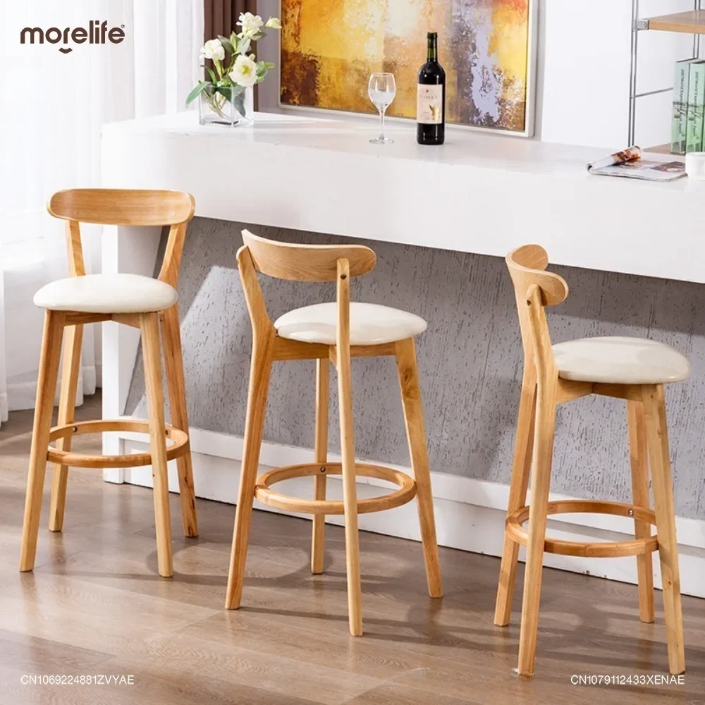 

2024 New Nordic Solid Wood Bar Chairs Home Backrest Creative Modern Simple Counter Stool Cashier Front Desk High Legged Stool