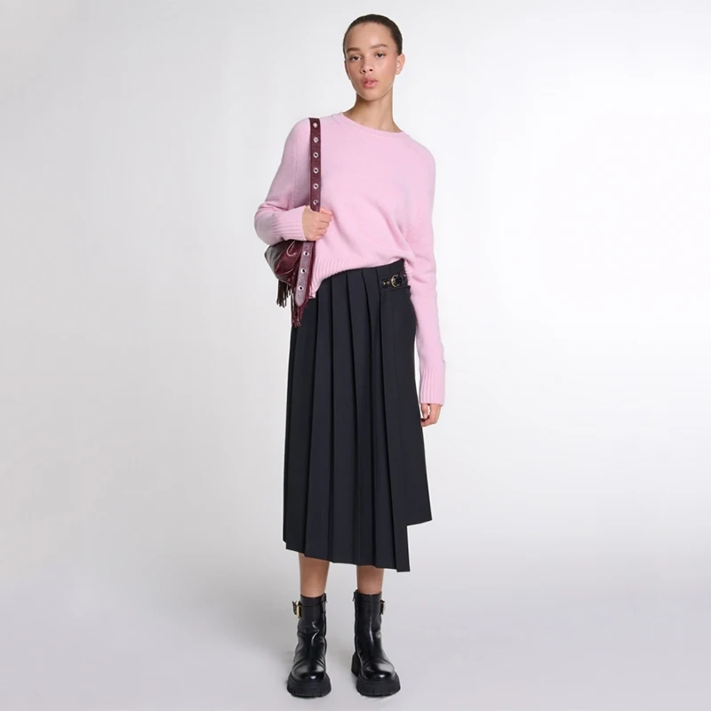 

MaSandeM Bla Asymmetrical Slit Pleated Long Skirt Women's High Waist A-Line Midi Skirt Ele Sle Autumn New Arrival