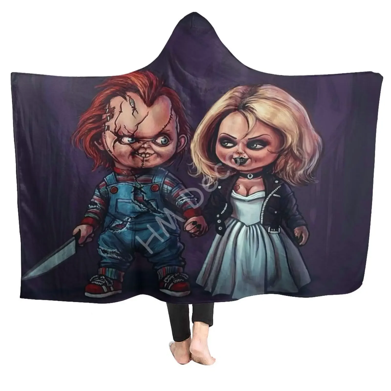 Bride of Chucky Flannel Hooded Blanket Super Soft Cozy Blanket Hoodie for Adults Kids Funny Horro Blanket for Home Office Travel