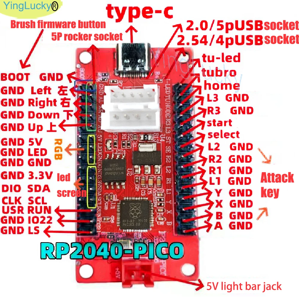 DIY Raspberry Pi Pico Zero Delay USB Board Encoder, PC PS4 Slot Switch, Game Arcade Joystick, Hitbox Controller, PC Joystick