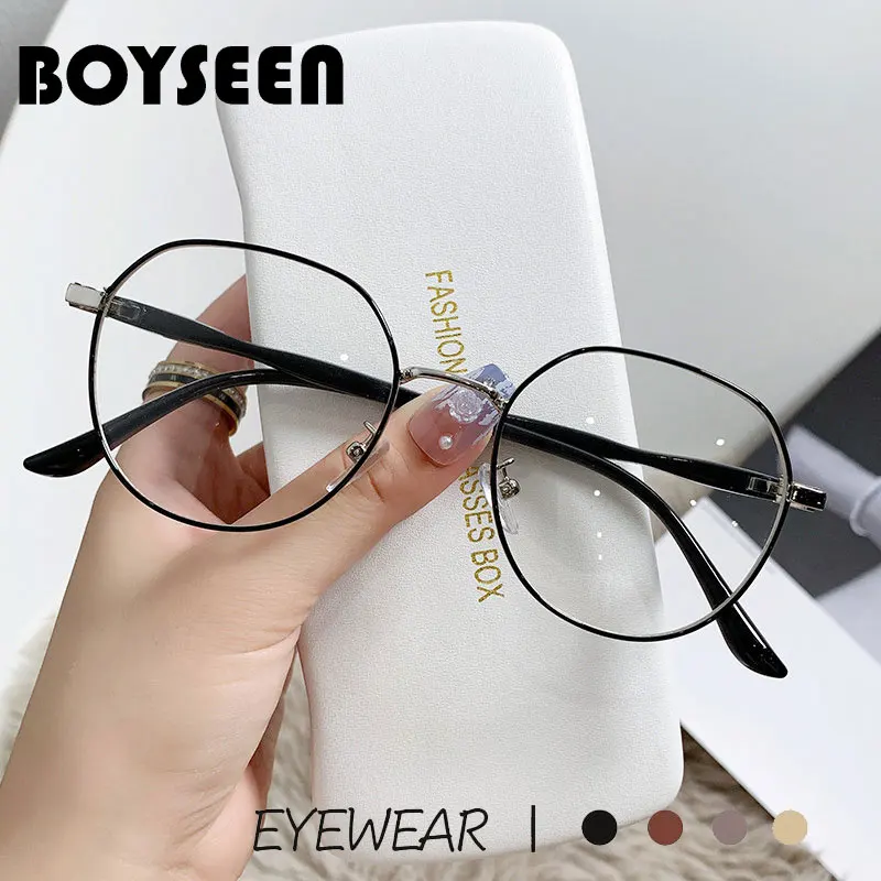 BOYSEEN New Metal Anti blue light Glasses Fashion Transparent Retro Round Eyeglass Frame Plain Glasses Simplicity Eyeglasses