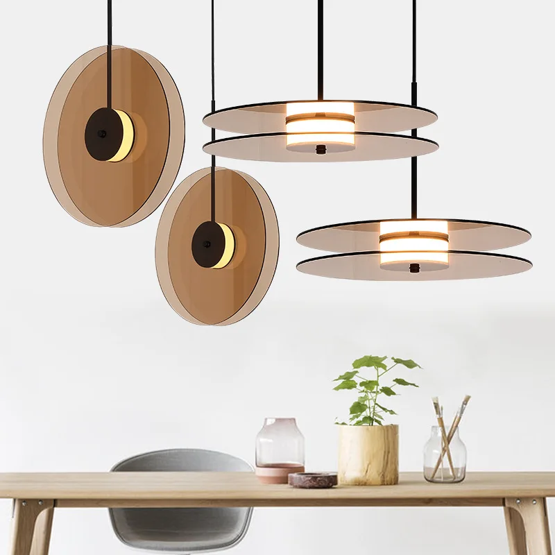 Minimalist Record Design Glass Art Pendant Light Nordic Designer Creative Small Chandelier for Bedside Bedroom Living Room Decor