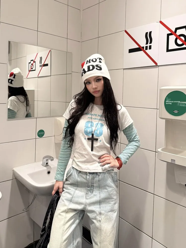 

Slim Fit Stripe Patchwork Long Sve T-irt Women Casual Spring Autumn Top BeOurRule American Retro Sle Soft Comfortable ...