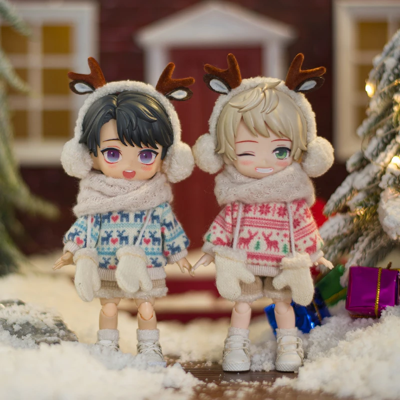 

obitsu 11 clothes suitable for OB11 GSC Molly size Christmas elk knitted sweater plush printing set doll accessories（5 points）