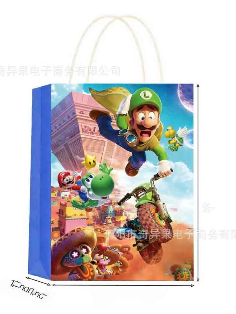 12/16 Uds. Nuevas bolsas de regalo para fiesta de cumpleaños de Super Mario, bolsas de almacenamiento, bolsas de dulces, bolsas de papel, suministros para fiesta de cumpleaños, regalos decorativos ﻿