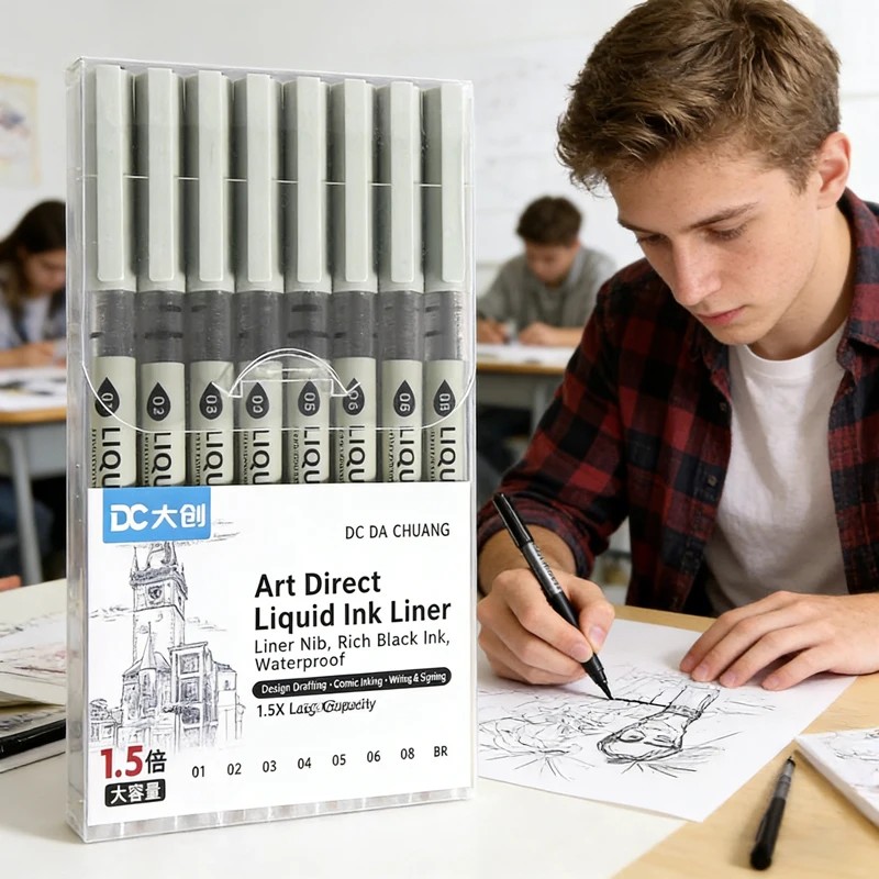 Professional 5/8Pcs Manga Art Marker Set, Fine Line Sketch Pens for Drawing, Illustration, Calligraphy, Artist & School Supplies