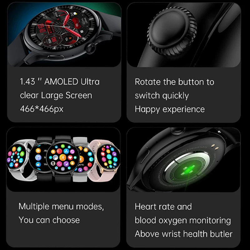 2024 Vero AMOLED Astuto Della Vigilanza Delle Signore Dello Schermo Always Show Time 466*466 HD Salute Tracker Chiamate Vocale Smartwatch Donne Per