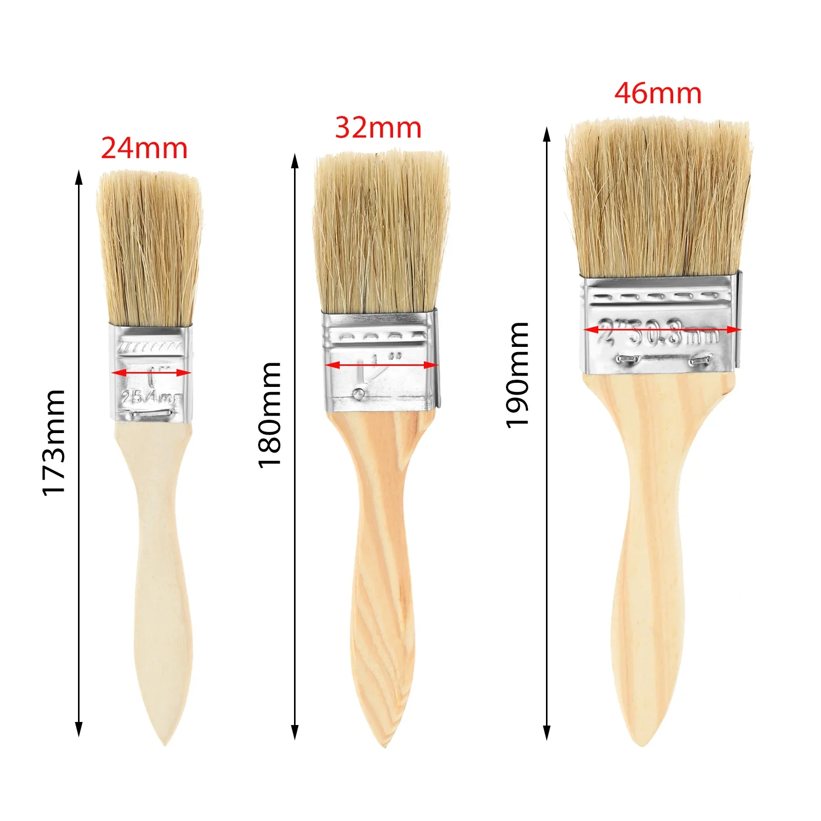 3Pc Chip Paint Brushes Set 1/ 1.5/2 Inch Household Bristle Paintbrushes Wood Handle for Painting Cleaning Barbecue Cooking Brush