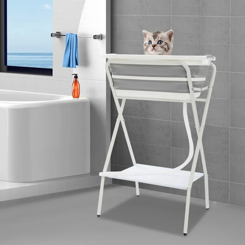 

Large Folding Bathtub for Pets Multi Functional Cat and Dog Bath Table with Stand and Drying Rack