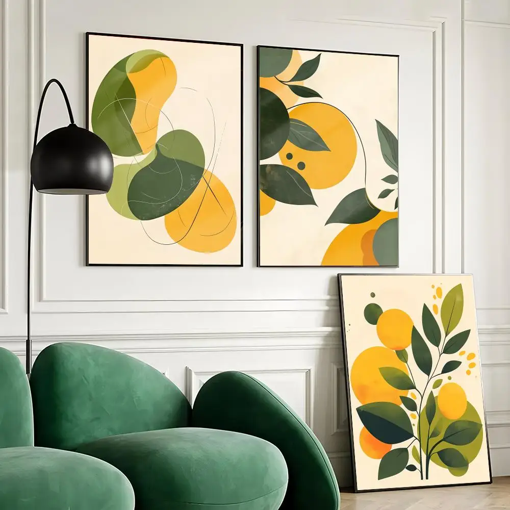 Abstract Leaves and Circles Poster Home Bar Wall Art Sticker Waterproof Self-Adhesive Mural