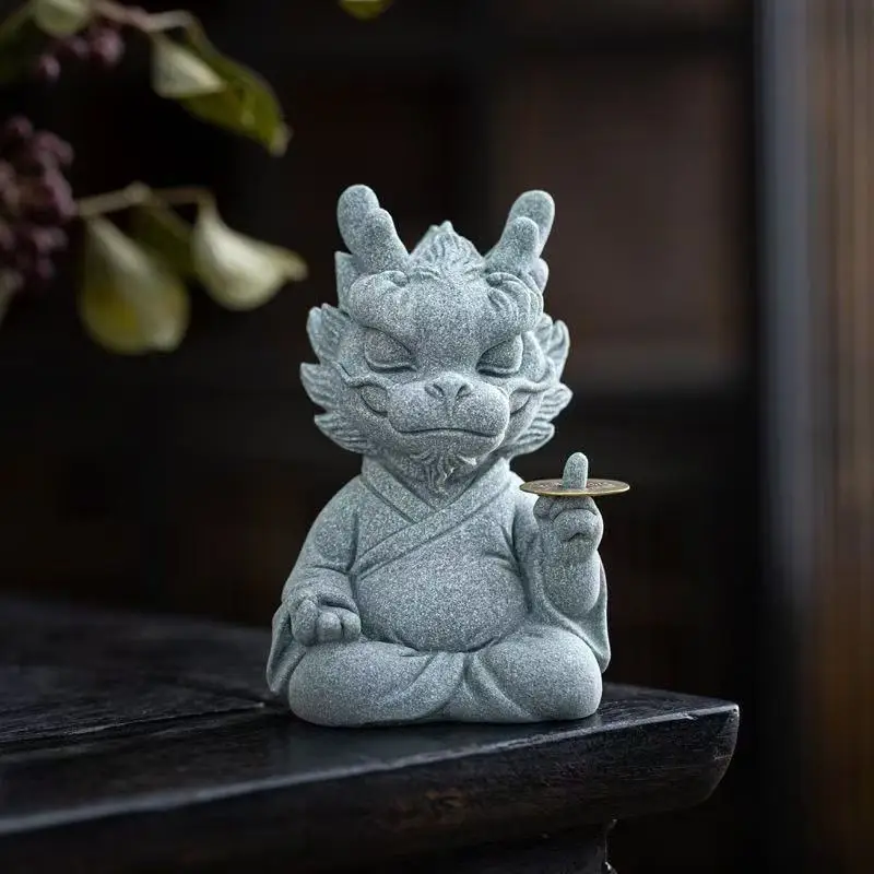 Lion Anti-soot Desktop Ornament,Fish Tank Landscaping Piece,Blue Sand Stone Dragon Master Magic Child Nezha Creativity Figurines