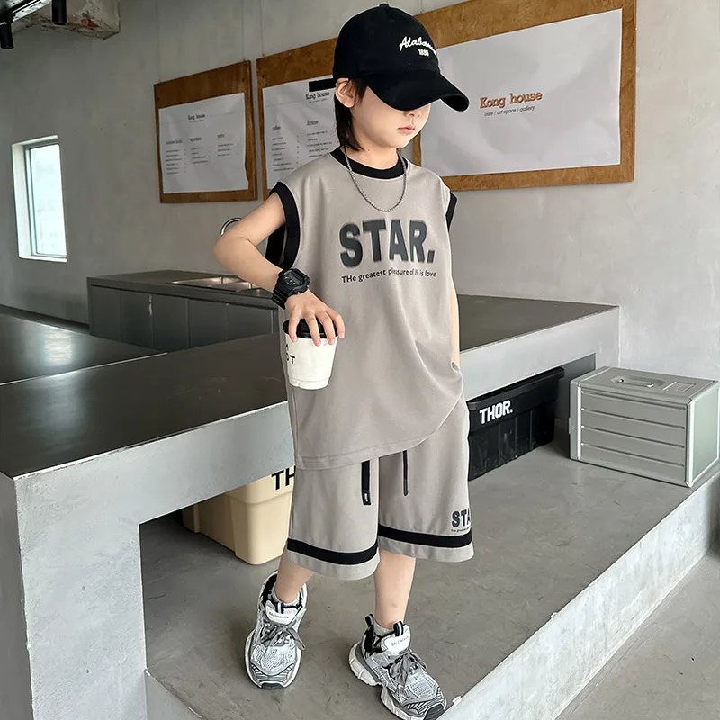 5 6 8 10 12 14 Years Summer Boys Basketball Jerseys New Fashion Vest + Shorts 2Pcs Boys Clothing Sets Teenagers Kids Clothes