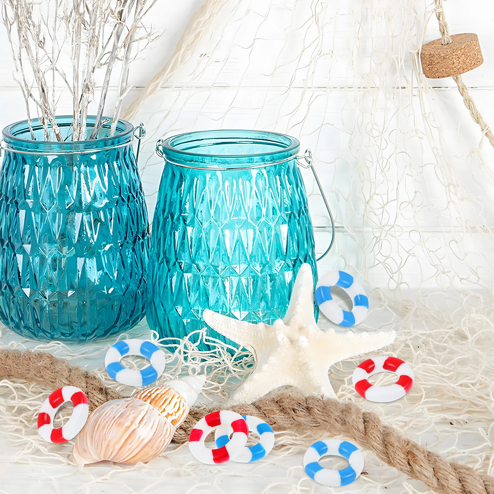 

10 Pcs Mini Nautical Decorations Beach Miniature Pool Buoy Buoys Marine Ring Ornament