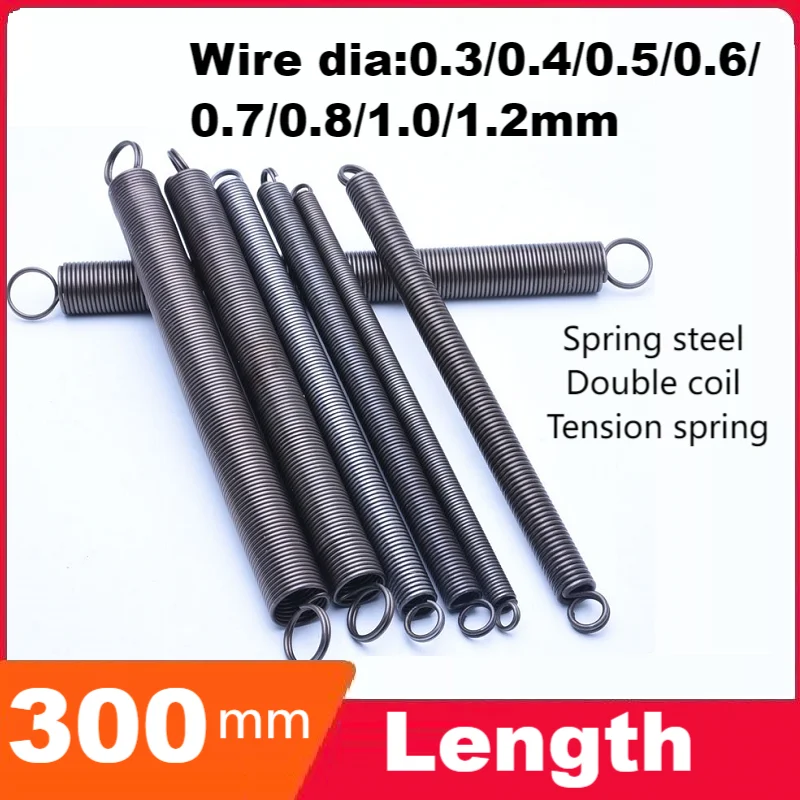 

spring steel Closed loop - double loop Stretch spring,Wire Dia0.3-1.2mm,Length300mm Double coil L-shaped tension spring