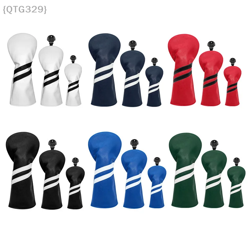 3 PCS Striped Golf Headcovers – Waterproof PU Leather, Fit #1, #3, #5 Wood, Perfect For Driver & Fairway Woods