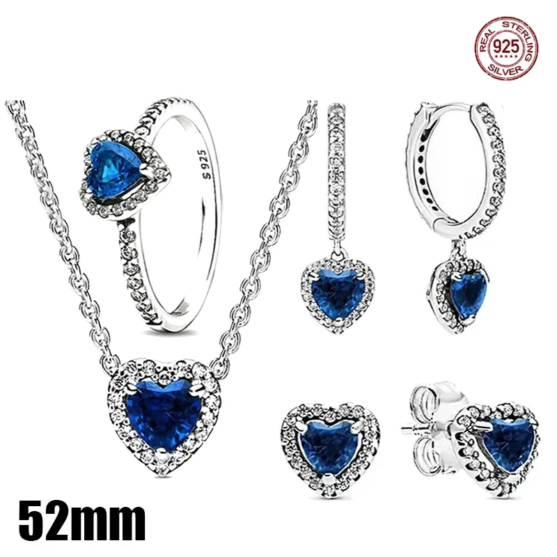 

Beautiful 925 sterling silver deep blue heart-shaped rings necklace for women's luxurious temperament jewelry set jewelry