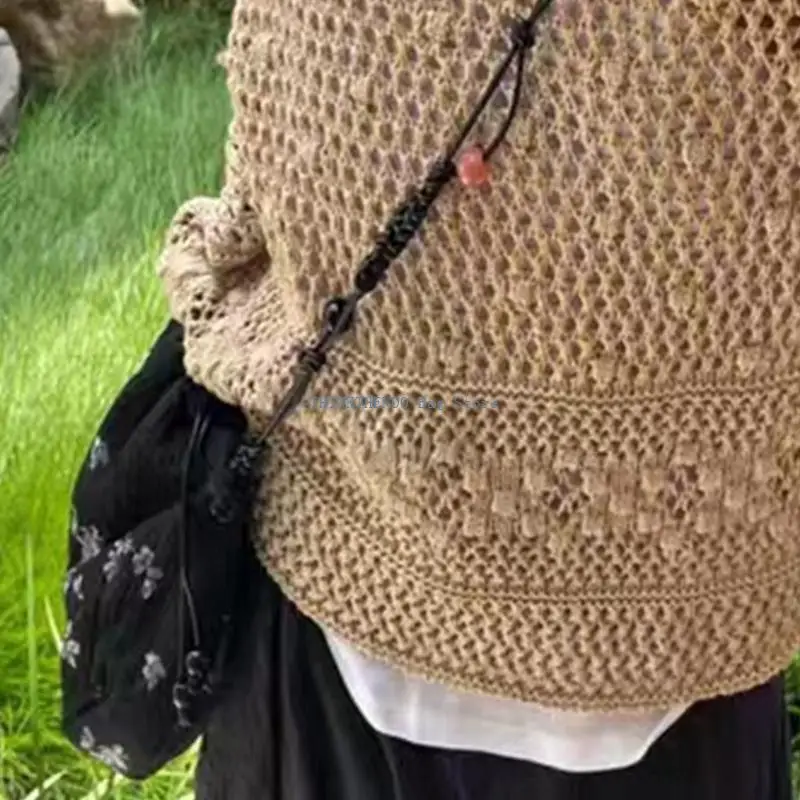 

340D Women Flower Messengers Bag Drawstring Shoulder Bag Small Crossbody Bag Purse